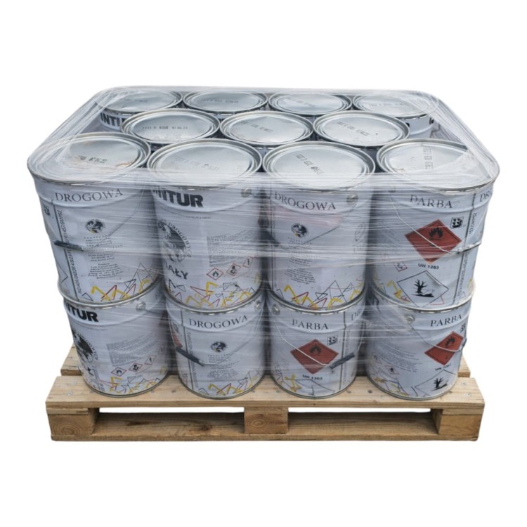 Farba drogowa KONTUR biała 22x33kg paleta zbiorczy zestaw profesjonalnej farby akrylowej do masowego oznakowania poziomego.