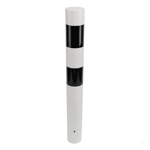Słupek blokujący u-12c do wkopania h-1200mm fi-120mm biało czarny solidny element wygradzający o dużej średnicy, trwale montowany w gruncie dla ochrony chodników.