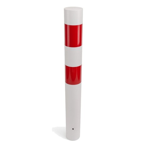 Słupek blokujący U-12c do wkopania h-1200 mm fi-120 mm biało-czerwony stalowy pylon wygradzający do osadzenia w gruncie.