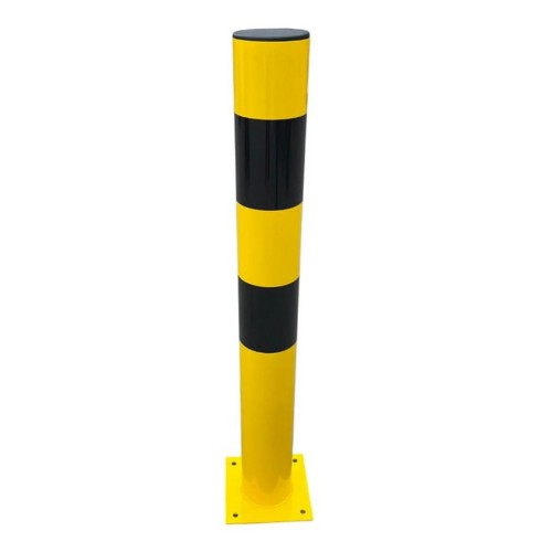 Słupek U-12c fi 120 h800mm z podstawą do przykręcenia żółto-czarny blokujący element ochronny do montażu na utwardzonym podłożu.