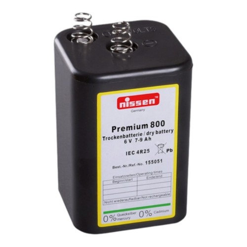 Nissen bateria PREMIUM 800 6V/7-9 Ah standardowe źródło energii do lamp ostrzegawczych i systemów oświetlenia tymczasowego.