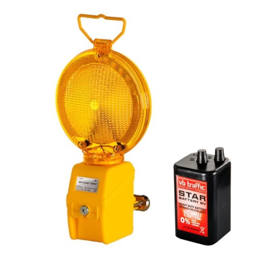 Lampa drogowa zmierzchowa ministar 1000 z baterią, żółta energooszczędne oświetlenie ostrzegawcze z wkładem zasilającym, gotowe do natychmiastowego użycia.