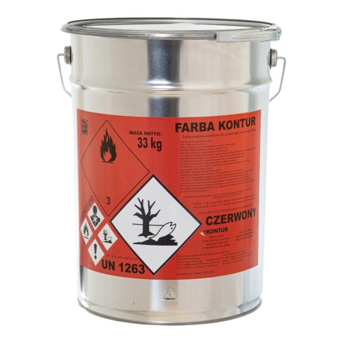 Farba drogowa Kontur 33 kg czerwona RAL 3020 jaskrawa emalia do znakowania poziomego w rolnictwie i na drogach.