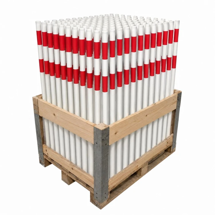 Słupek drogowy blokujący u-12c do wkopania fi: 42 mm h: 1500 mm biało czerwony 100 szt ekonomiczny zestaw stalowych słupków wygradzających do trwałego montażu w gruncie.