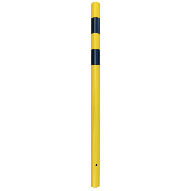 Słupek blokujący U-12c odbojnica do wkopania żółto czarna fi 60,3 mm h 1500 mm wysoki słupek wygradzający o podwyższonej trwałości.