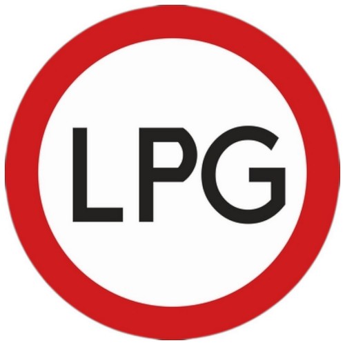 Znak zakazu wjazdu dla pojazdów z instalacją LPG rozmiar 600 do parkingów 2 gen folii
