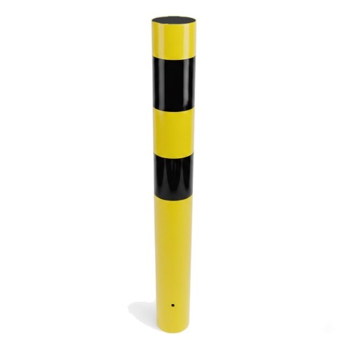 Słupek blokujący U-12c odbojnica do wkopania żółto-czarna h-1200mm, fi 120 stalowy pylon zabezpieczający do osadzenia w gruncie.