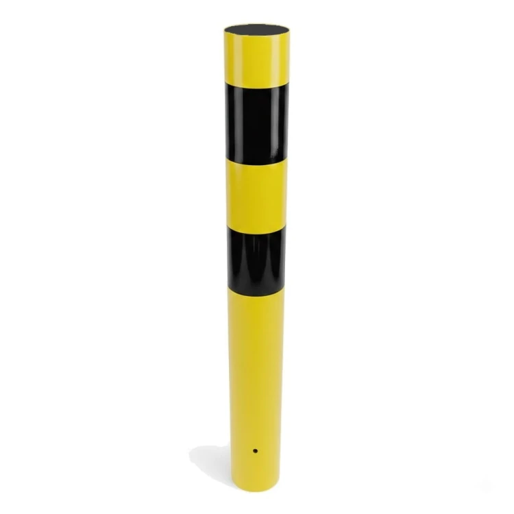 Słupek blokujący U-12c odbojnica do wkopania żółto-czarna h-1200mm, fi 120 stalowy pylon zabezpieczający do osadzenia w gruncie.