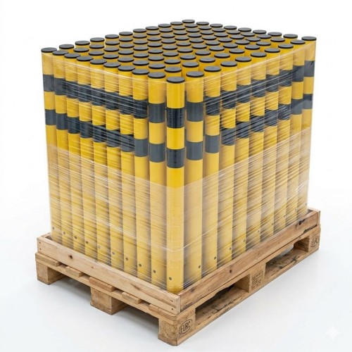 Słupek blokujący U-12c odbojnica do wkopania żółto czarna fi 60,3 mm h 1500 mm wysoki słupek wygradzający o podwyższonej trwałości. Paleta 100szt.