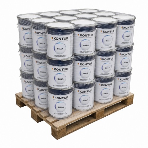 Farba drogowa kontur biała 33x33kg paleta profesjonalna emalia do poziomego znakowania dróg o wysokiej odporności na ścieranie i działanie czynników atmosferycznych.