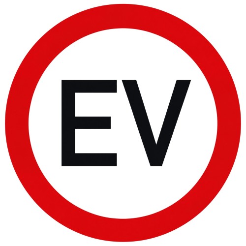 Znak zakaz wjazdu pojazdów elektrycznych.