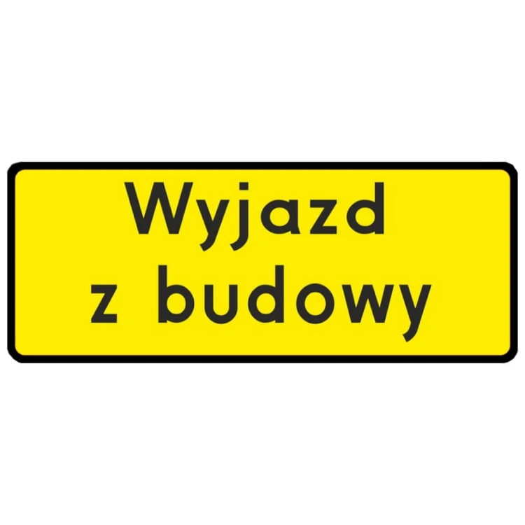 Tablica 250 x 600 wyjazd z budowy typ1 standardowe oznakowanie ostrzegawcze z folią typu 1, informujące o wzmożonym ruchu pojazdów ciężarowych.