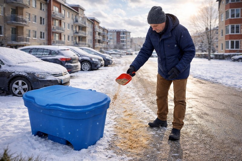 Pojemniki na piasek i sól to niezbędne wyposażenie każdego osiedli i parkingów
